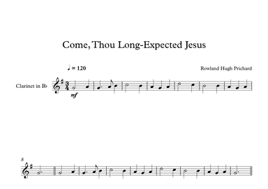 Come, Thou Long-Expected Jesus - Rowland Hugh Prichard (Clarinet) (arr. Digital Book Music)