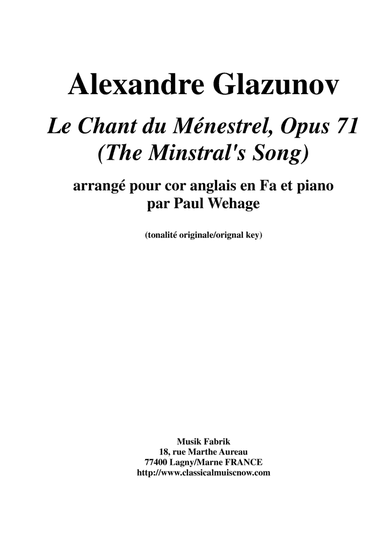 Alexandre Glazunov: Le Chant du Ménestrel (The Minstral's Song), op. 71, arranged for english horn a (arr. Paul Wehage)