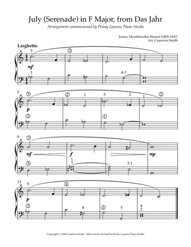 "July" (Serenade) in F major, from Das Jahr - Level 3 piano arrangement (arr. Cameron Smith)