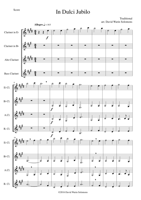In Dulci Jubilo for clarinet quartet (E flat, B flat, Alto, Bass) (arr. David Warin Solomons)