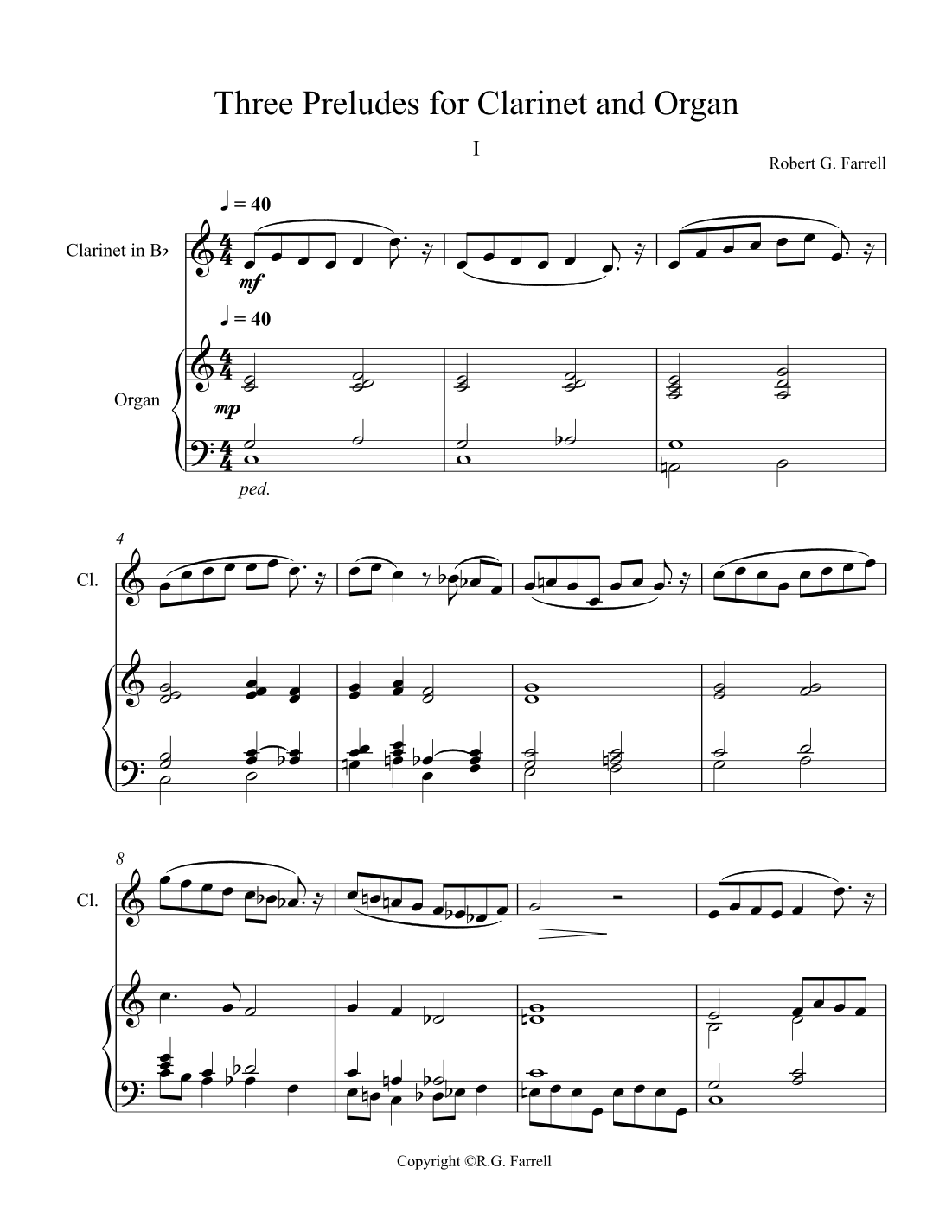 Three Preludes for Organ and Clarinet - I