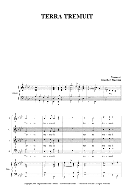 TERRA TREMUIT - E. WAGENER - SATB Choir and Organ (arr. R. Tagliabue)