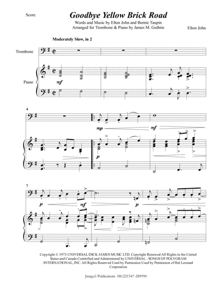 Goodbye Yellow Brick Road (arr. James M. Guthrie, ASCAP)