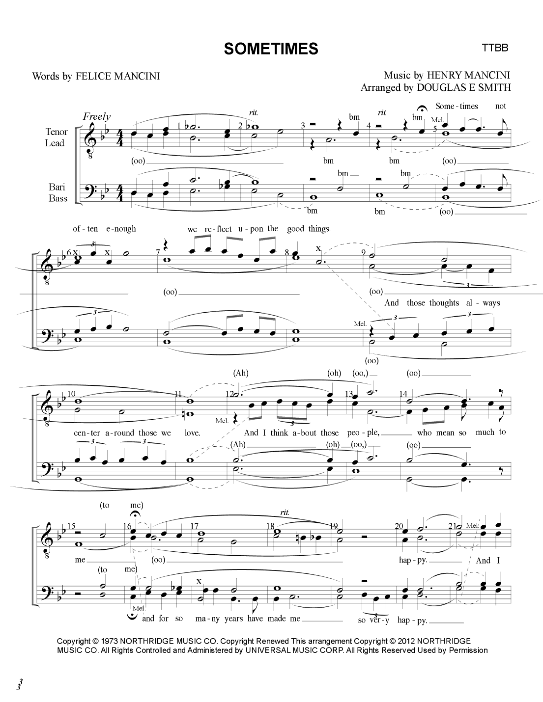 Sometimes (arr. Douglas E Smith)