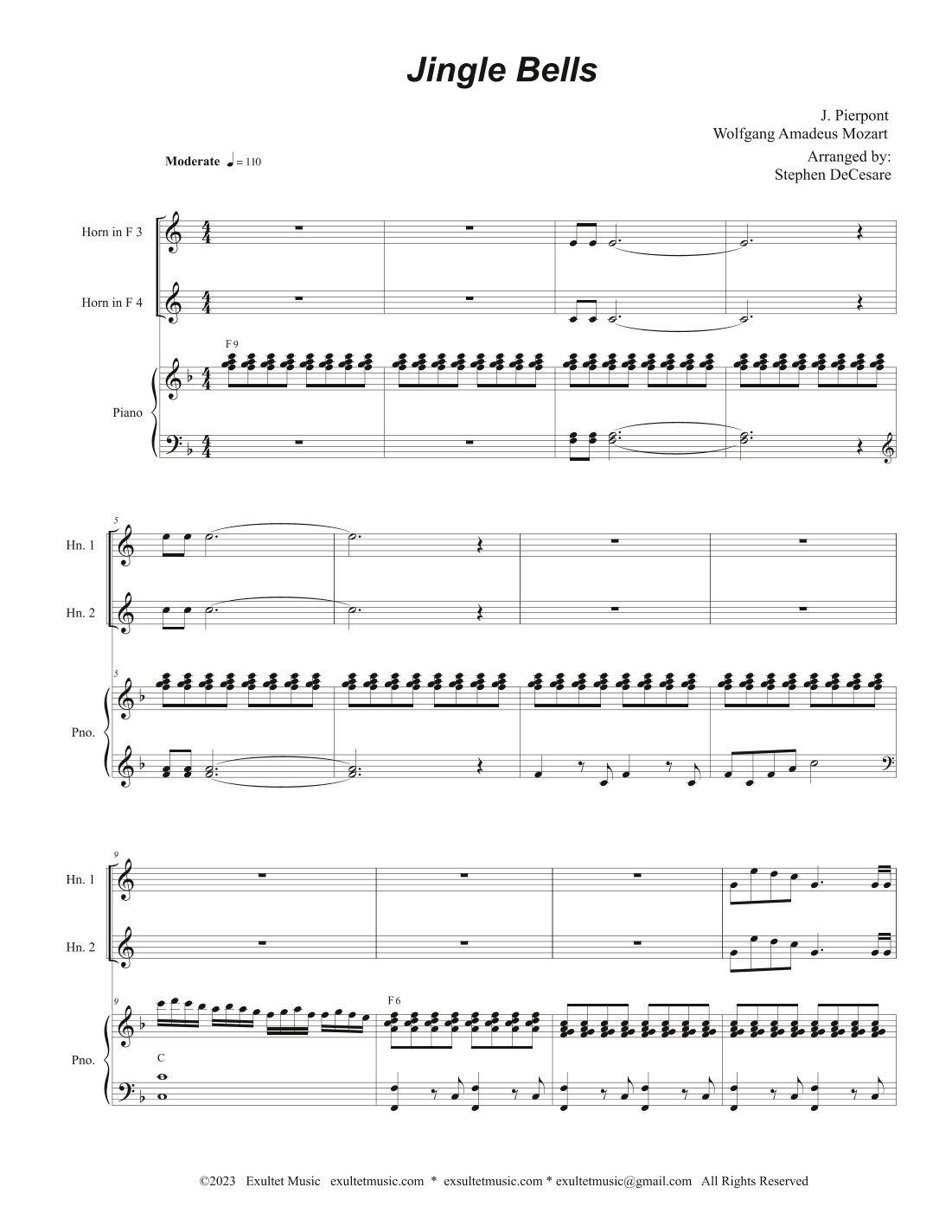 Jingle Bells (French Horn Quartet and Piano) (arr. Stephen DeCesare)
