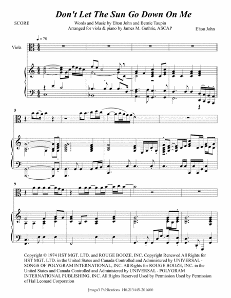 Don't Let The Sun Go Down On Me (arr. James M. Guthrie, ASCAP)