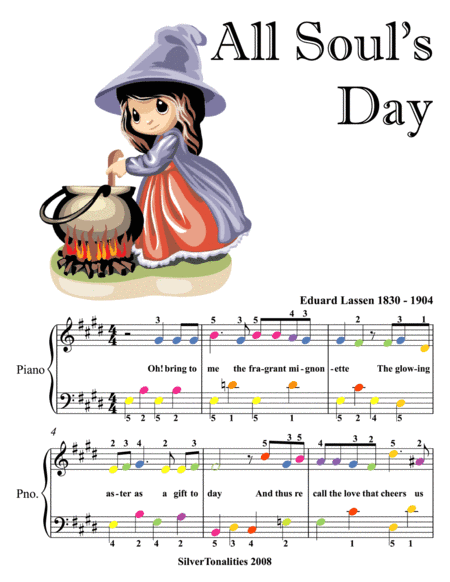 All Soul's Day Easy Piano Sheet Music with Colored Notes (arr. SilverTonalities)