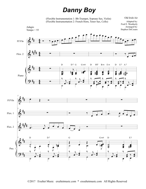 Danny Boy (for Flexible Instrumentation and Piano) (arr. Stephen DeCesare)