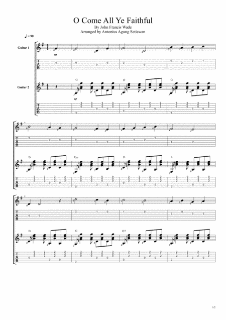 O Come All Ye Faithful (Duet Guitar Tablature) (arr. Antonius Agung Setiawan)
