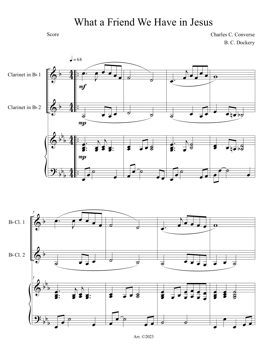 What a Friend We Have in Jesus (Clarinet Duet with Piano Accompaniment) (arr. B. C. Dockery)