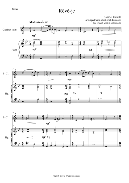 Rêvé-je (Am I Dreaming?) for clarinet (Lower version) and harp (arr. David Warin Solomons)