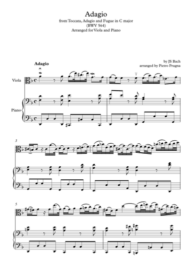 Adagio (from Toccata, Adagio and Fugue in C major) (BWV 564) by JS Bach - arr for Viola and Piano (arr. Pietro Prugna)