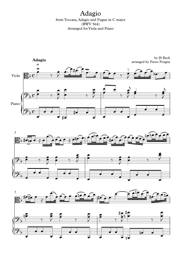 Adagio (from Toccata, Adagio and Fugue in C major) (BWV 564) by JS Bach - arr for Viola and Piano (arr. Pietro Prugna)