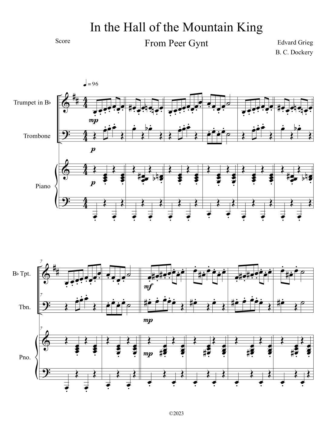 In the Hall of the Mountain King (Trumpet and Trombone Duet with Piano Accompaniment) (arr. B. C. Dockery)