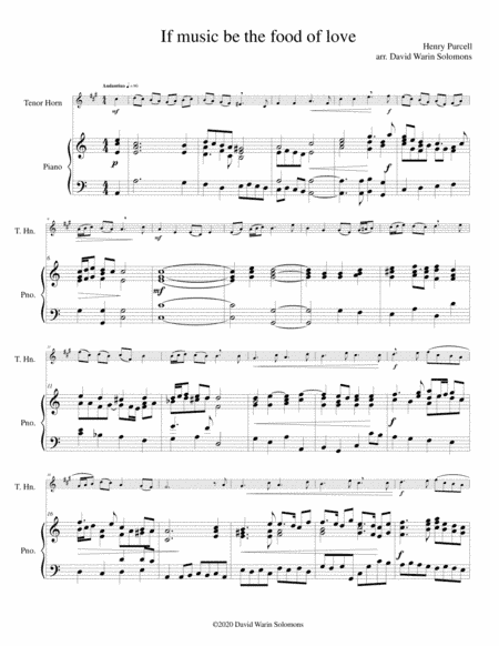 If music be the food of love for tenor horn (horn in E flat) and piano (arr. David Warin Solomons)