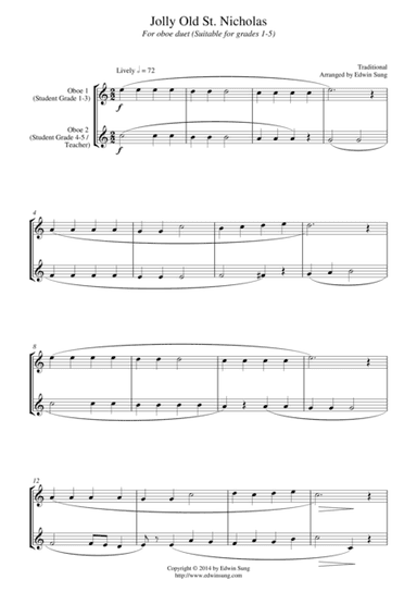 Jolly Old St. Nicholas (for oboe duet, suitable for grades 1-5) (arr. Edwin Sung)