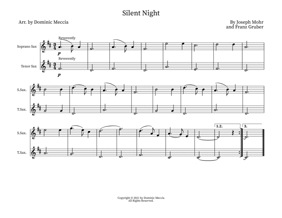 Silent Night- Soprano Sax and Tenor Sax Duet (arr. Dominic Meccia)