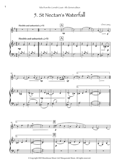 St Nectan's Waterfall (from Tales from the Cornish Coast) Bb Clarinet & Piano. By Chris Lawry