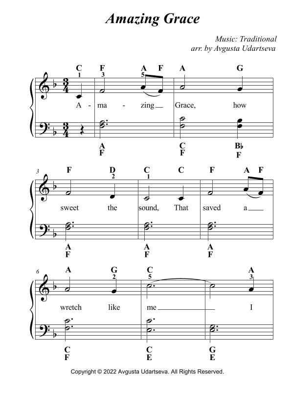 Amazing Grace Easy (arr. Avgusta Udartseva)