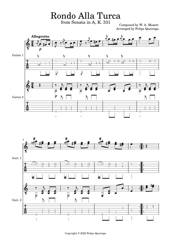 Rondo Alla Turca (for two guitars) (arr. Felipe Queiroga)