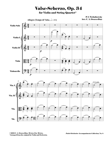 Tchaikowsky - Valse-Scherzo, Op. 34 for Violin and String Quartet (Reduction of the Original Accompa (arr. C. A. Orozco-Diaz)