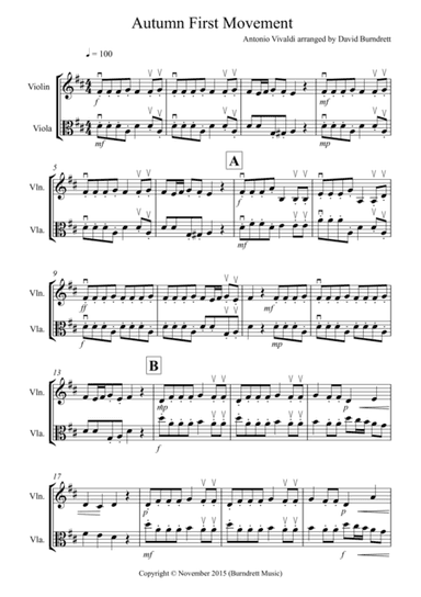 Autumn "Four Seasons" for Violin and Viola Duet (arr. David Burndrett)