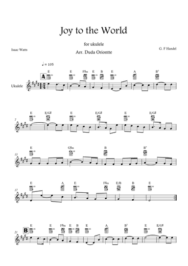 Joy to the World (E major - TABS - no lyrics) (arr. Duda Oriontte)