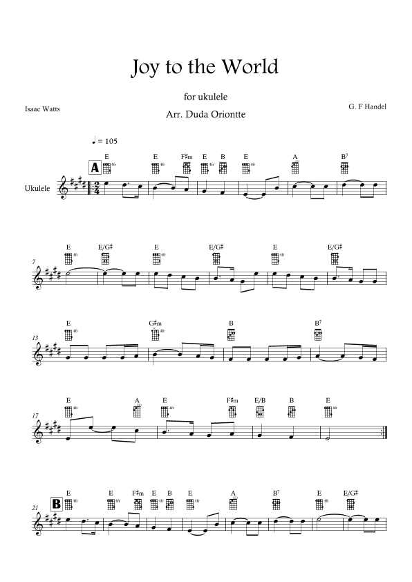 Joy to the World (E major - TABS - no lyrics) (arr. Duda Oriontte)