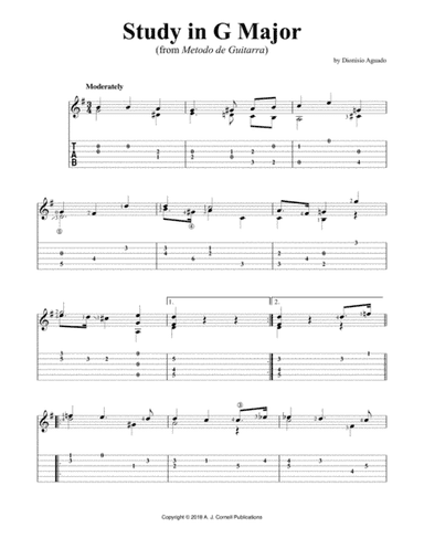 Study in G Major (from Metodo de Guitarra) (arr. A. J. Cornell Publications)
