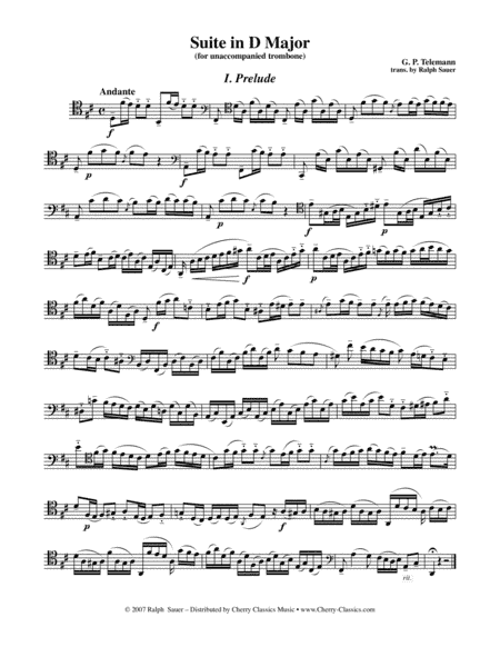 Suite in D major for Trombone Unaccompanied (arr. Sauer, Ralph)