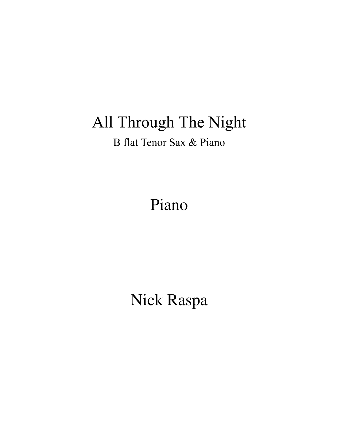 All Through The Night (Tenor Sax & Piano) - Piano part (arr. Nick Raspa)