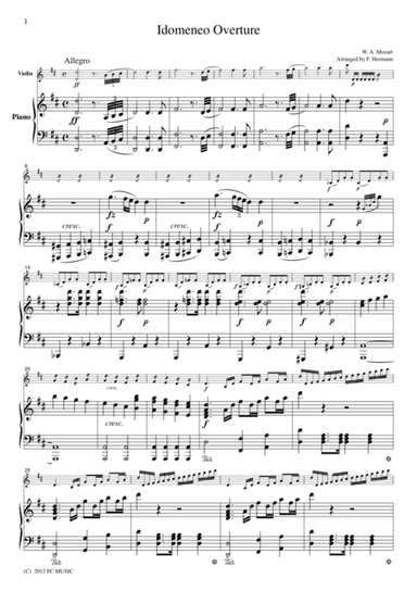 Mozart Idomeneo Overture, for Violin & Piano, VM001 (arr. F. Hermann)