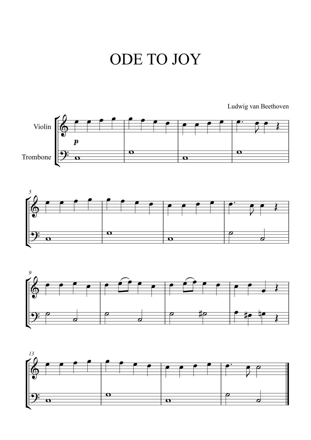 Beethoven - Ode to Joy (for Violin and Trombone) (arr. Cadenza Editions)