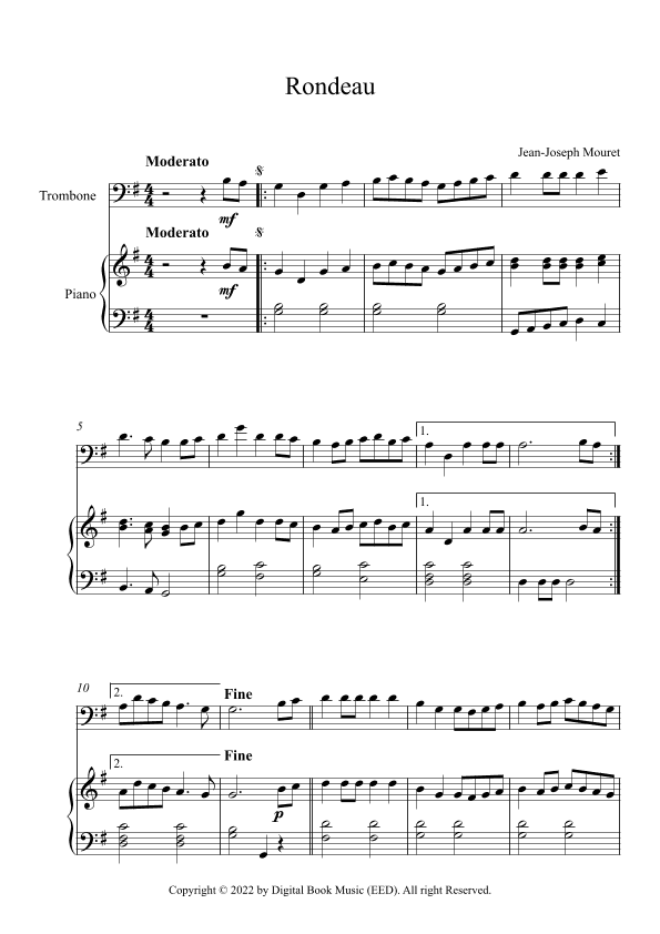 Rondeau - Jean-Joseph Mouret (Trombone + Piano) (arr. Digital Book Music)