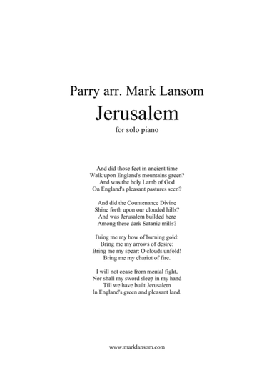 Jerusalem for solo piano (arr. Mark Lansom)