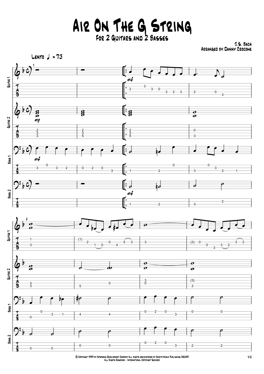 Air On The G String (For 2 Guitars and 2 Basses) (arr. Danny Crocome)