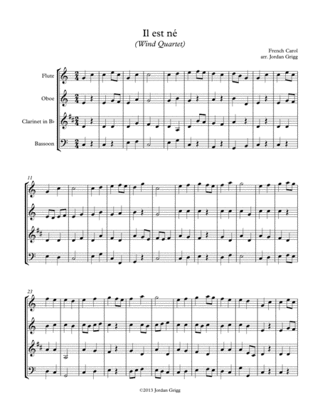 Il est né (Wind Quartet) (arr. Jordan Grigg)