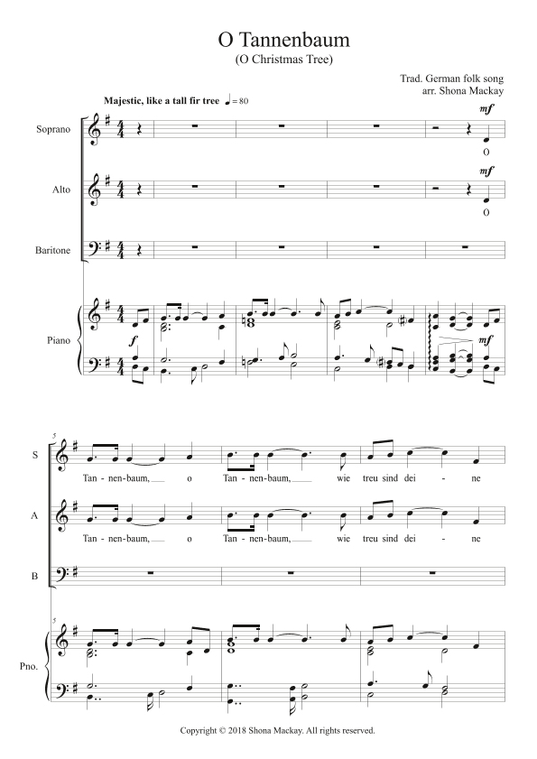 O Tannenbaum (O Christmas Tree) - SAB and piano (arr. Shona Mackay)