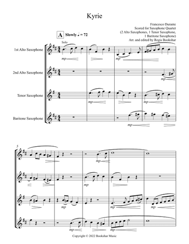 Kyrie (Durante) (Saxophone Quartet - 2 Alto, 1 Tenor, 1 Bari) (arr. Regis Bookshar)
