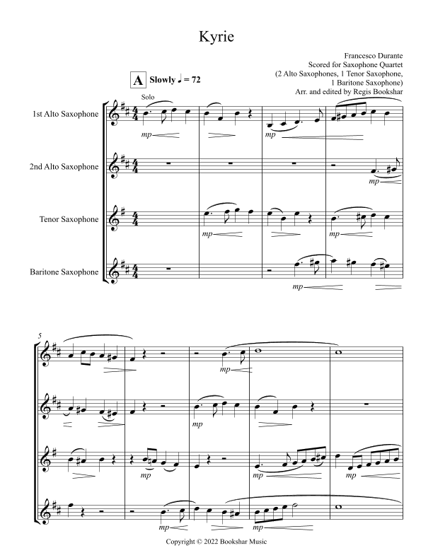 Kyrie (Durante) (Saxophone Quartet - 2 Alto, 1 Tenor, 1 Bari) (arr. Regis Bookshar)