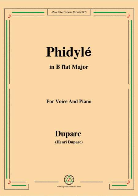 Duparc-Phidylé in B flat Major,for Voice and Piano (arr. MSM)