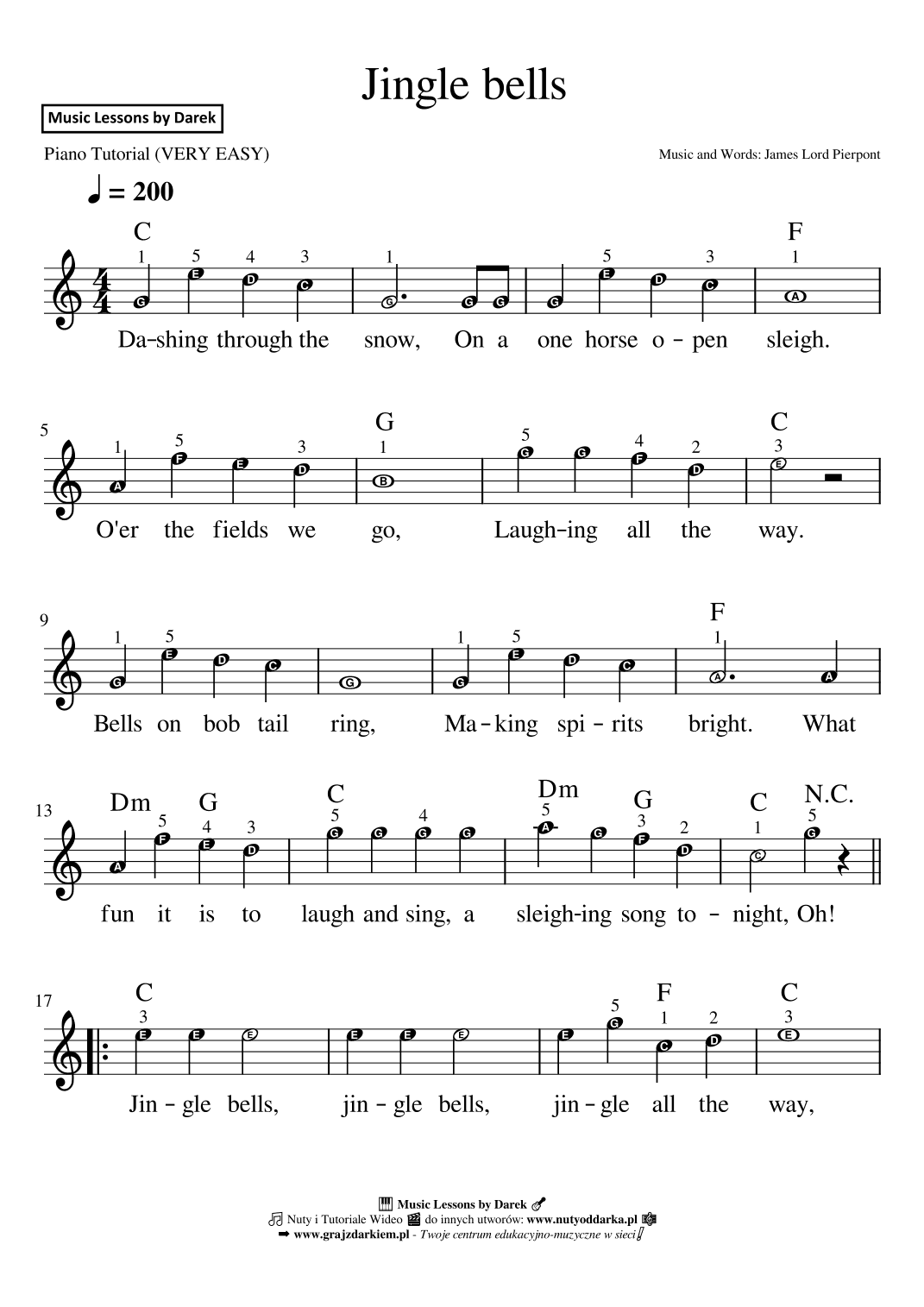 Jingle Bells - Christmas Carol [VERY EASY PIANO] (arr. Darek)