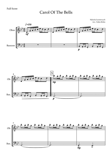 Carol Of The Bells (Mykola Leontovych) for Oboe & Bassoon Duo (arr. Fabio Britto)