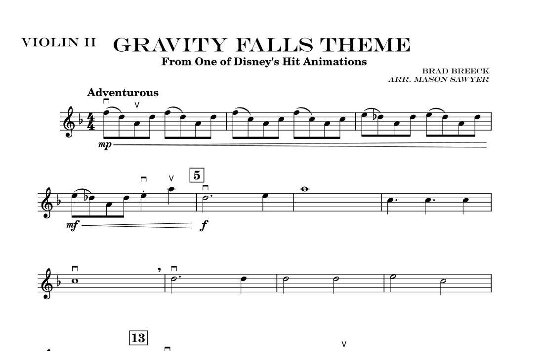 Gravity Falls (main Theme) - Score Only (arr. Mason Sawyer)