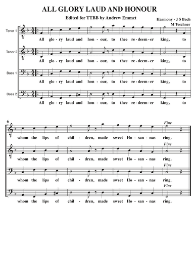 All Glory Laud And Honour A Cappella TTBB (arr. Edited by Andrew Emmet.)