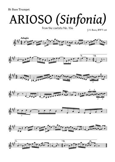ARIOSO, by J. S. Bach (sinfonia) - for B? Bass Trumpet and accompaniment (arr. Leyandder Trustworthy)