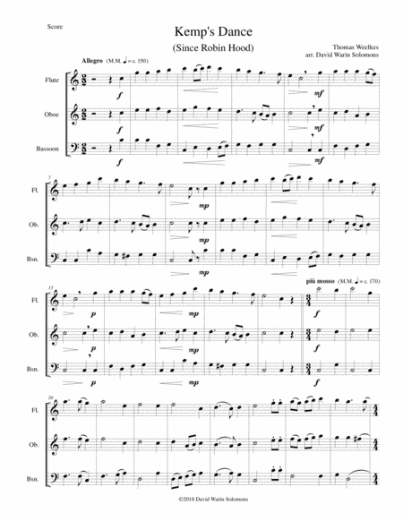 Kemp's Dance (Since Robin Hood) for wind trio (Flute, Oboe, Bassoon) (arr. David Warin Solomons)