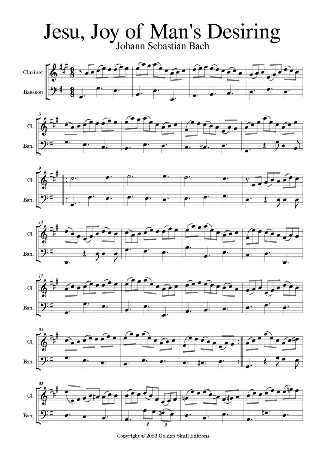 Jesu, Joy of Man's Desiring (arr. Golden Skull Editions)