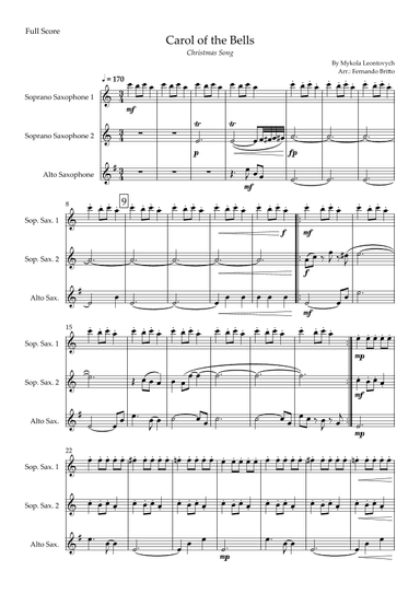 Carol of The Bells - Jazz Version (Christmas Song) for Saxophone Trio (arr. Fabio Britto)