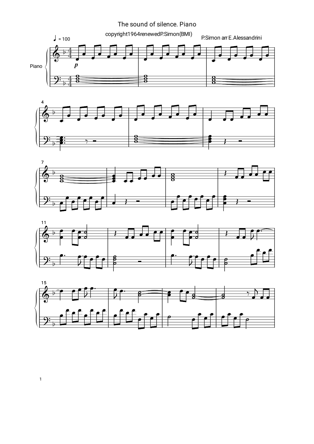 The Sound Of Silence (arr. Ester Alessandrini)